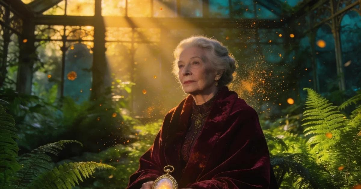 تفسير حلم الجدة في جو سينمائي مهيب، يرمز إلى الحكمة المتوارثة والدفء الأسري.