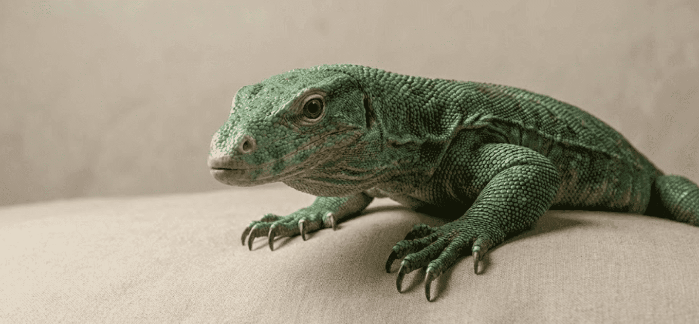 Interpretación de sueños de lagarto en una atmósfera cinematográfica mística, simbolizando la adaptabilidad.