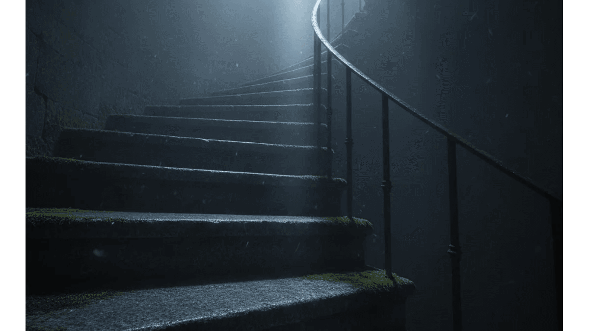 Interprétation des rêves de Escalier représentée dans une atmosphère mystique, symbolisant le progrès et l'évolution de l'âme.