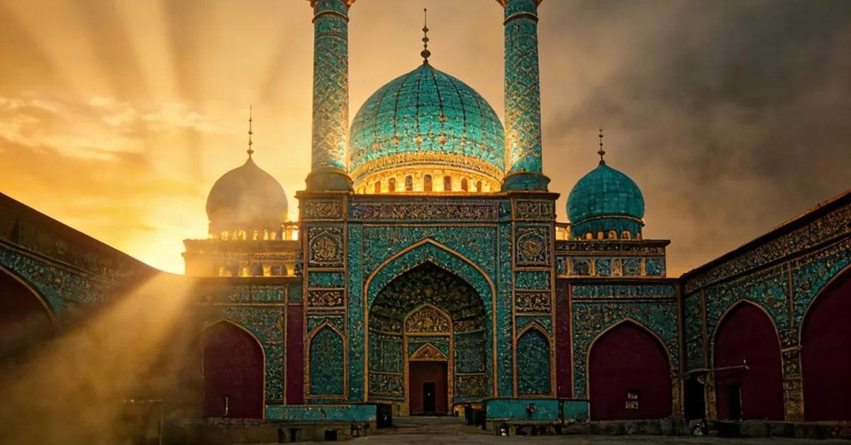 تفسير حلم المسجد في هالة سينمائية مقدسة، يرمز إلى الهداية والصلاح والسكينة النفسية.