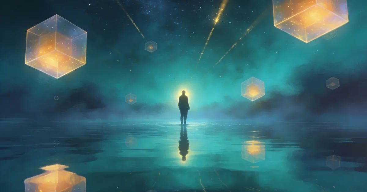 Interprétation des rêves de rêve lucide dans une atmosphère mystique, symbolisant la libération spirituelle et le contrôle conscient.