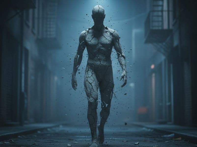 Dream interpretation of Zombie depicted in a cinematic mystical atmosphere, symbolizing the fear of the unknown and being overwhelmed.