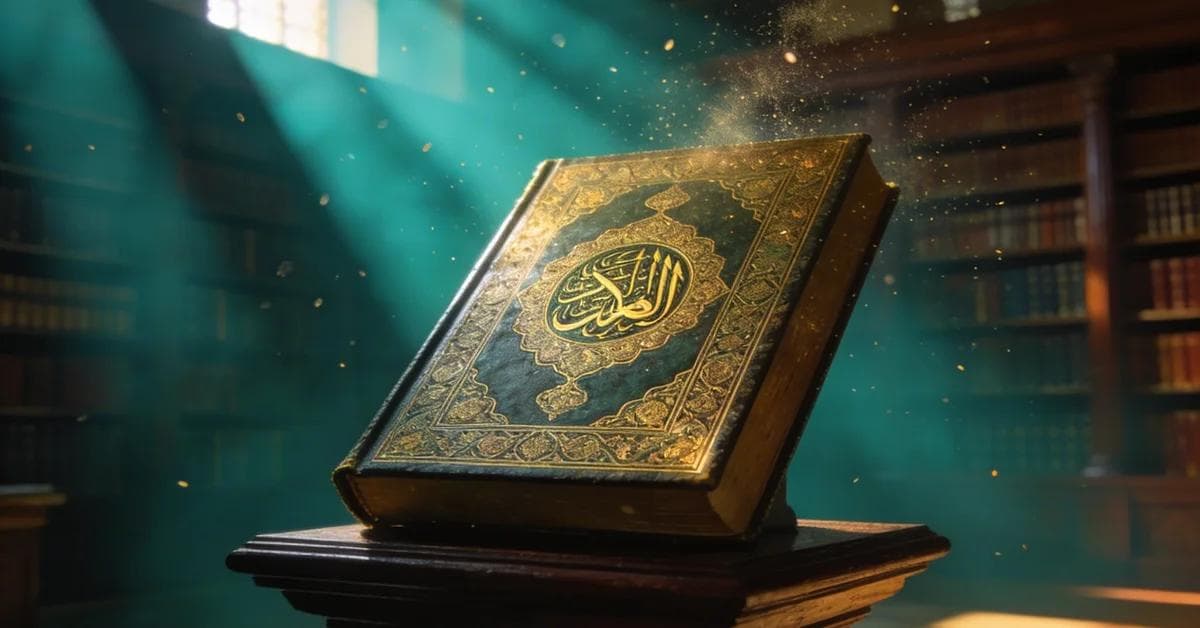 تفسير حلم القرآن في هالة من النور، يرمز إلى التقوى والسكينة النفسية.