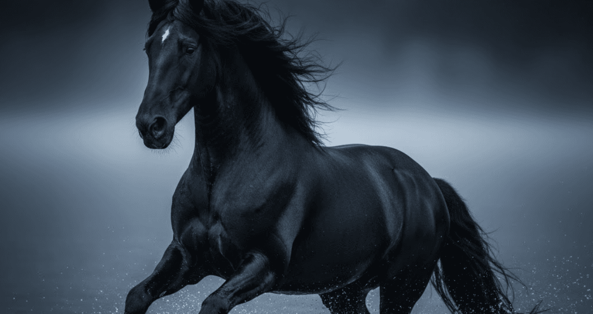 Interpretación de los sueños de caballo representado en una atmósfera mística, simbolizando el poder personal y el avance.