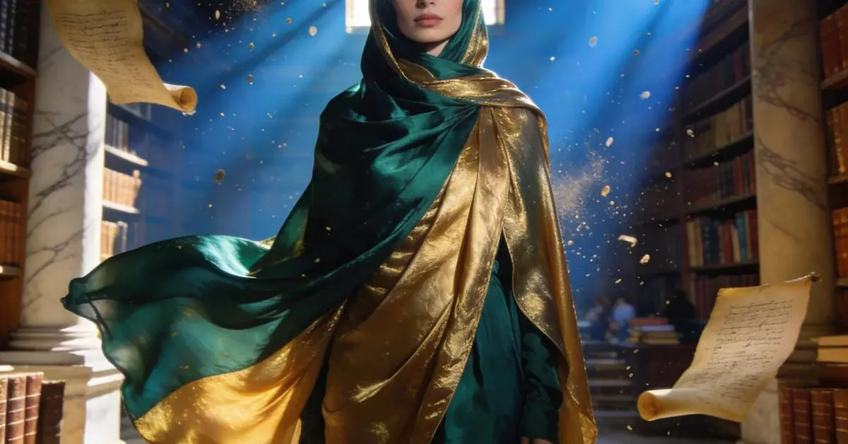 Dream interpretation of Hijab depicted in a cinematic mystical atmosphere, symbolizing modesty, spiritual growth, and inner peace.