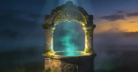 Dream interpretation of Well depicted in a cinematic mystical atmosphere, symbolizing deep wisdom and emotional abundance.
