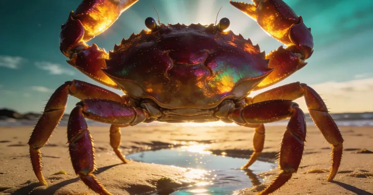 Dream interpretation of Crab depicted in a cinematic mystical atmosphere, symbolizing emotional walls and endurance.