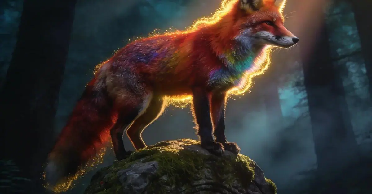 Dream interpretation of Fox depicted in a cinematic mystical atmosphere, symbolizing cleverness and the need for caution.